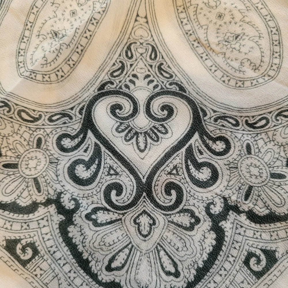 Vintage Scarf ~ Black & Cream Tone Paisley ~ Retro ~ Blemishes FINAL PRICE